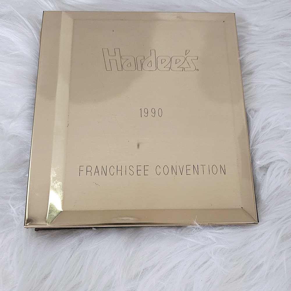 Vintage 1990 Hardees Franchise Convention Melannco  Photo Album Gold Metal Cover